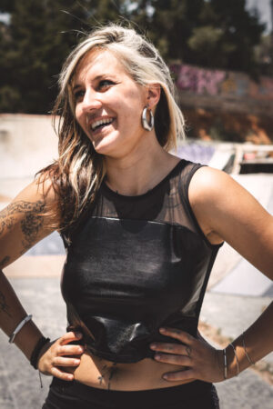 CROP TOP TUL / Negro efecto Latex
