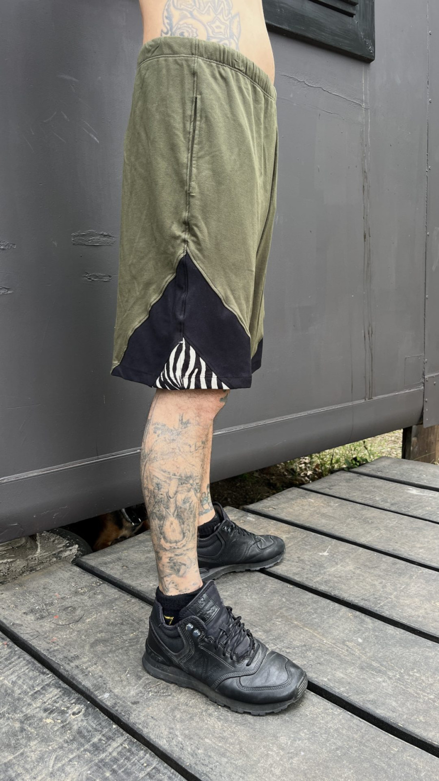 TRIANGLE BASKET PANTS / green + zebra white - Imagen 2