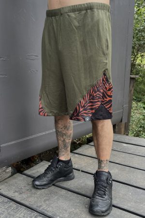 TRIANGLE  BASKET PANTS / green + zebra orange