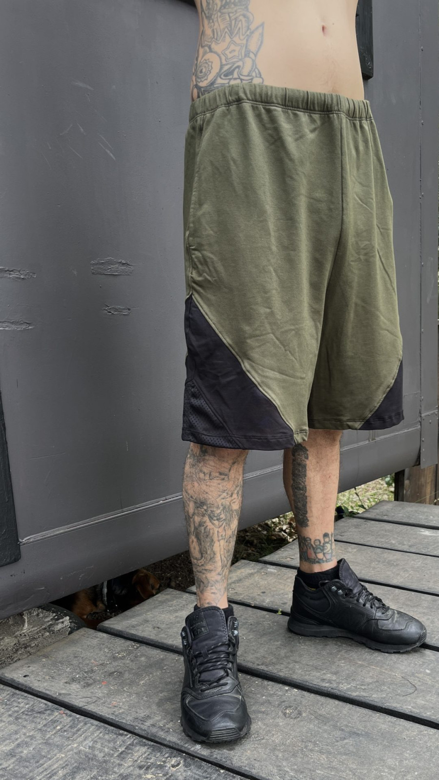 TRIANGLE BASKET PANTS / green + black