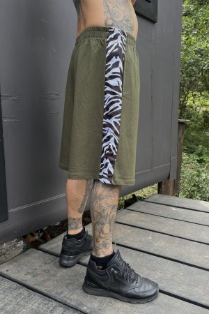 LINE BASKET PANTS / green + zebra